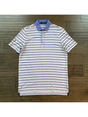 Rlx Ralph Lauren Mens Sz M White Blue Striped Stretch Golf Polo Shirt